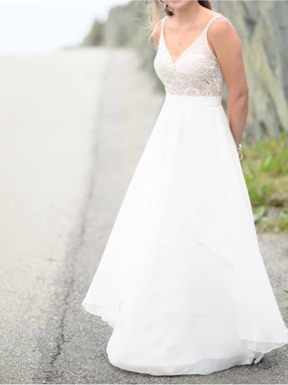 Elegant White Lace Bodice A-Line Dress
